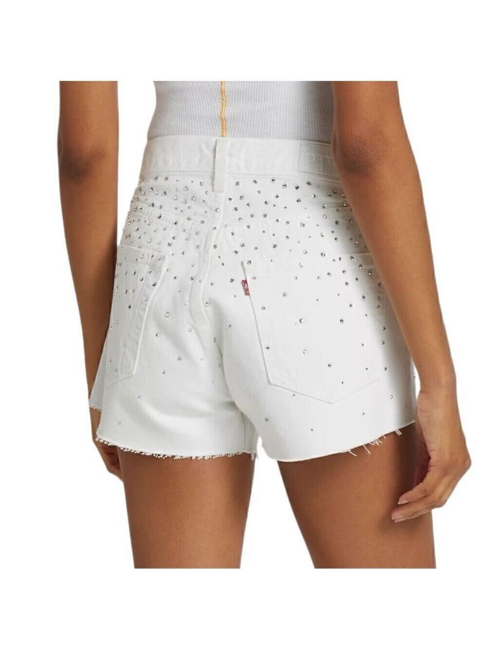 Re/done & Pam Crystal Mid-rise White Denim Shorts Size 32 (10-12) - Picture 6 of 14
